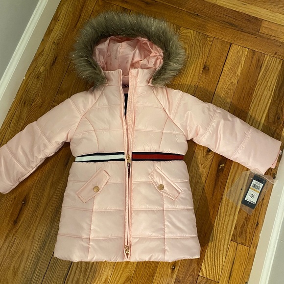 Pink Hooded Puffer Coat 3t Tommy Hilfiger